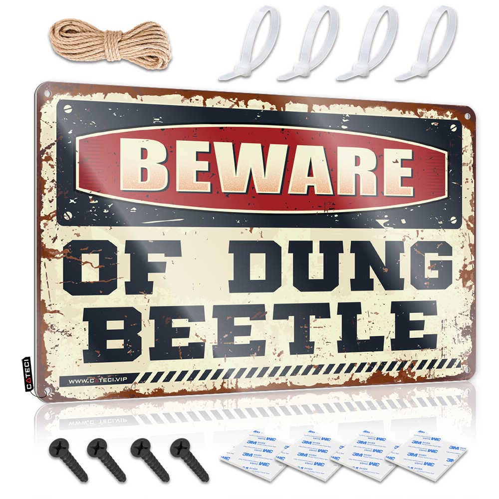 Xybh Boys One Color Bar Open Metal Sign Beware Of Dung Beetle Sign Tinsign Decor Coffee Sign Decor(30X40cm)