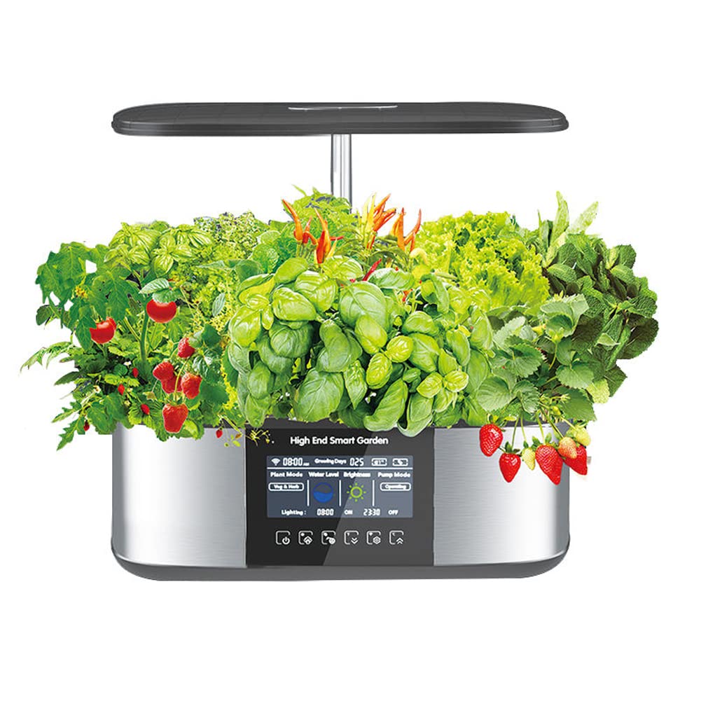 Kit di coltivazione idroponica, kit intelligente da giardino per erbe aromatiche, coltiva luce, giardino intelligente con display a grande schermo, fioriera da giardino per erbe, verdure, piante,