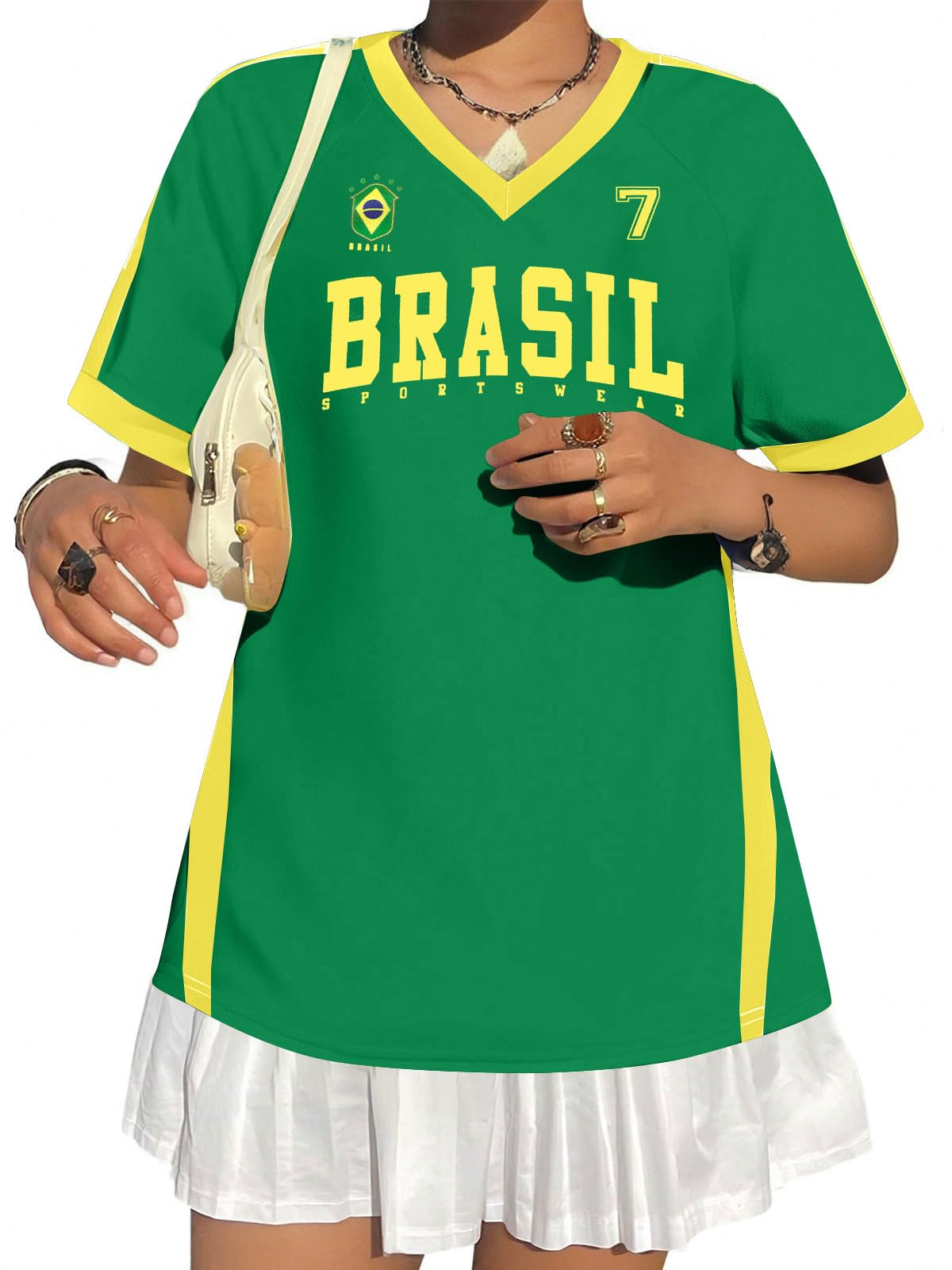 Soccer Cup 2026 Shirt Women Brazil Jersey Mexico Shirts USA Soccer Top Soccer Jersey Shirts Y2k V Neck Soccer Fans Tee Top, Brazil -1, XL