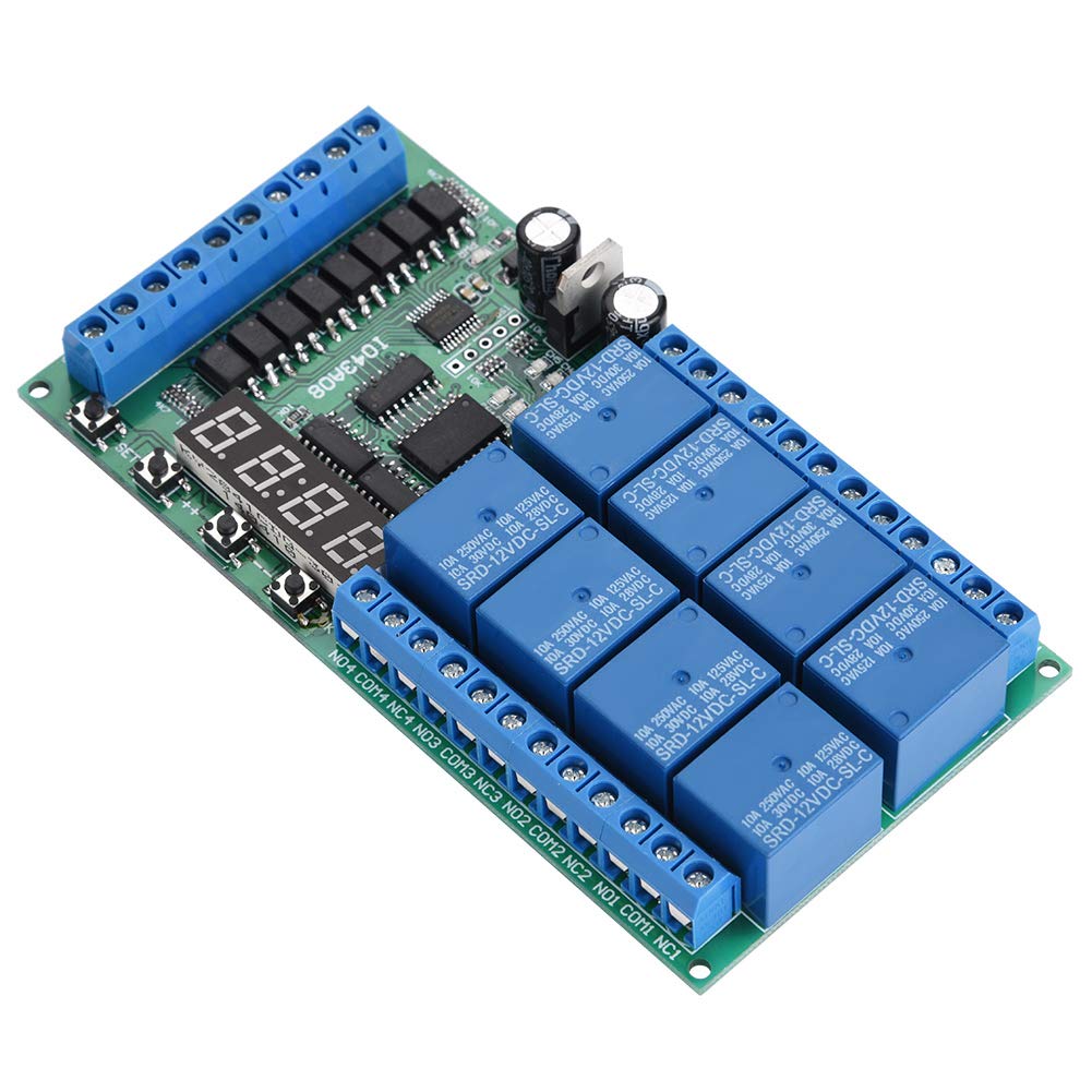 Modulo Relè Temporizzato 12V 8 Canali con Display LED per Automazione Industriale e Controllo Processi