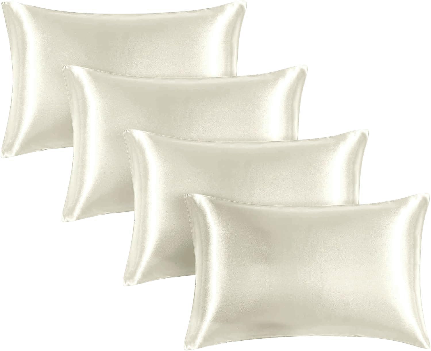 Inspire Homeware Women's Ivory Pillowcases 4 Pack For Hair And Skin, Ultra Soft And Smooth Satin Pillow Cases With Envelope Closure, Hypoallergenic- Best Gift For (50X75cm)