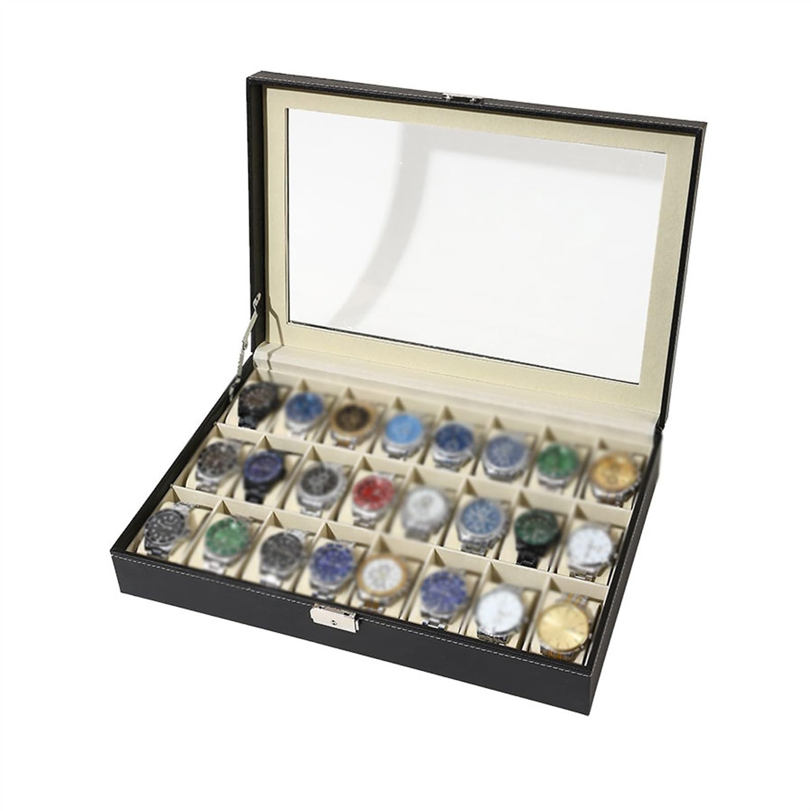 Kx9Lb8d Watch Storage Box Watch Display Box With 24 Compartments Large Capacity Jewelry Collection Organizer (excluding Watches)