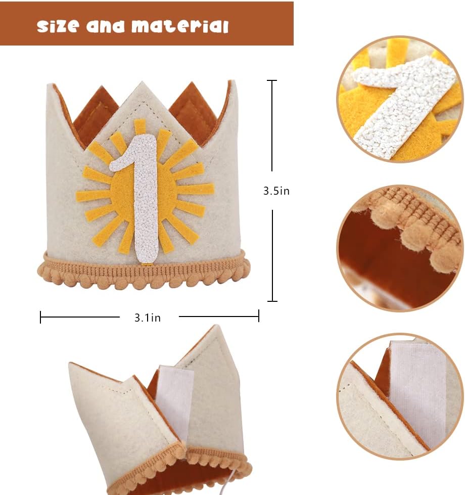 Boho Sunshine Birthday Crown Hat - Little Girl's First Birthday Outfit