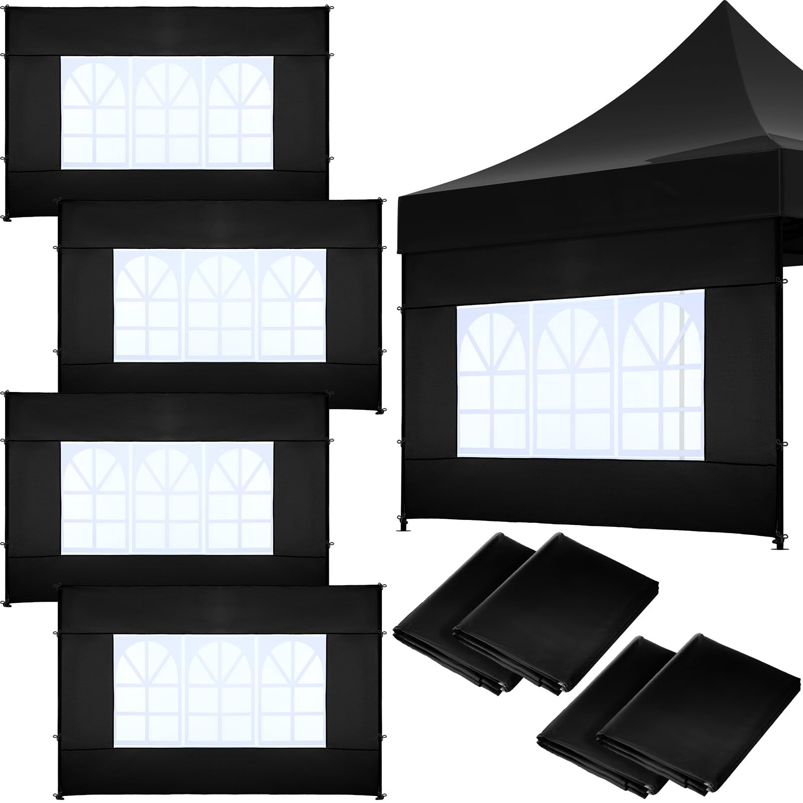 4 Pcs Sidewall for 10 x 10 Canopy Frame Sidewall with Window Wall Only Outdoor Camping Picnic Canopy Sidewalls Window Decor Sidewall for Pop up Tent Outdoor Party (Black)