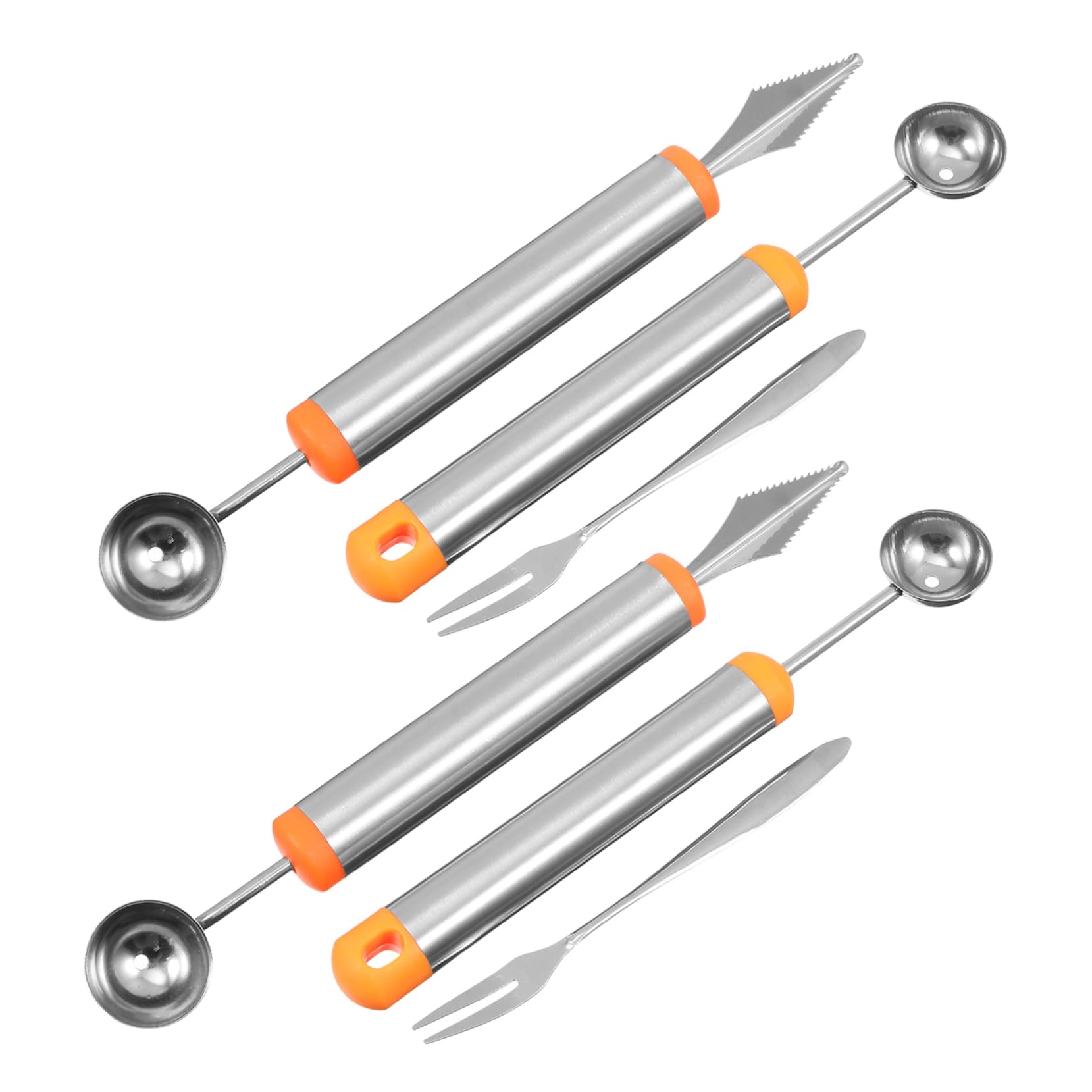 MOLUCKFU 6pcs Stainless Steel Fruit Forks and Food Carving Tools Melon Ballers and Forks for Home Kitchen Use for Desserts Cakes and Fruits
