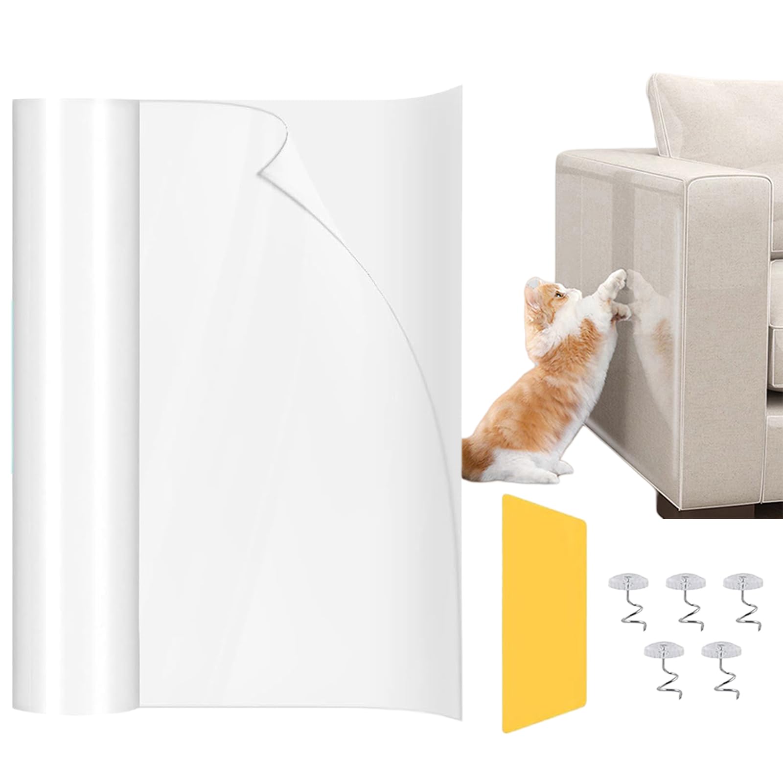AMFUN Cat Anti Scratch Tape, Transparent Anti Scratch Furniture Protector, Traceless Sofa Protectors from Pets, Wear and Scratch Resistan, for Sofa, Carpet, Couch, Door (45cm x 5m)