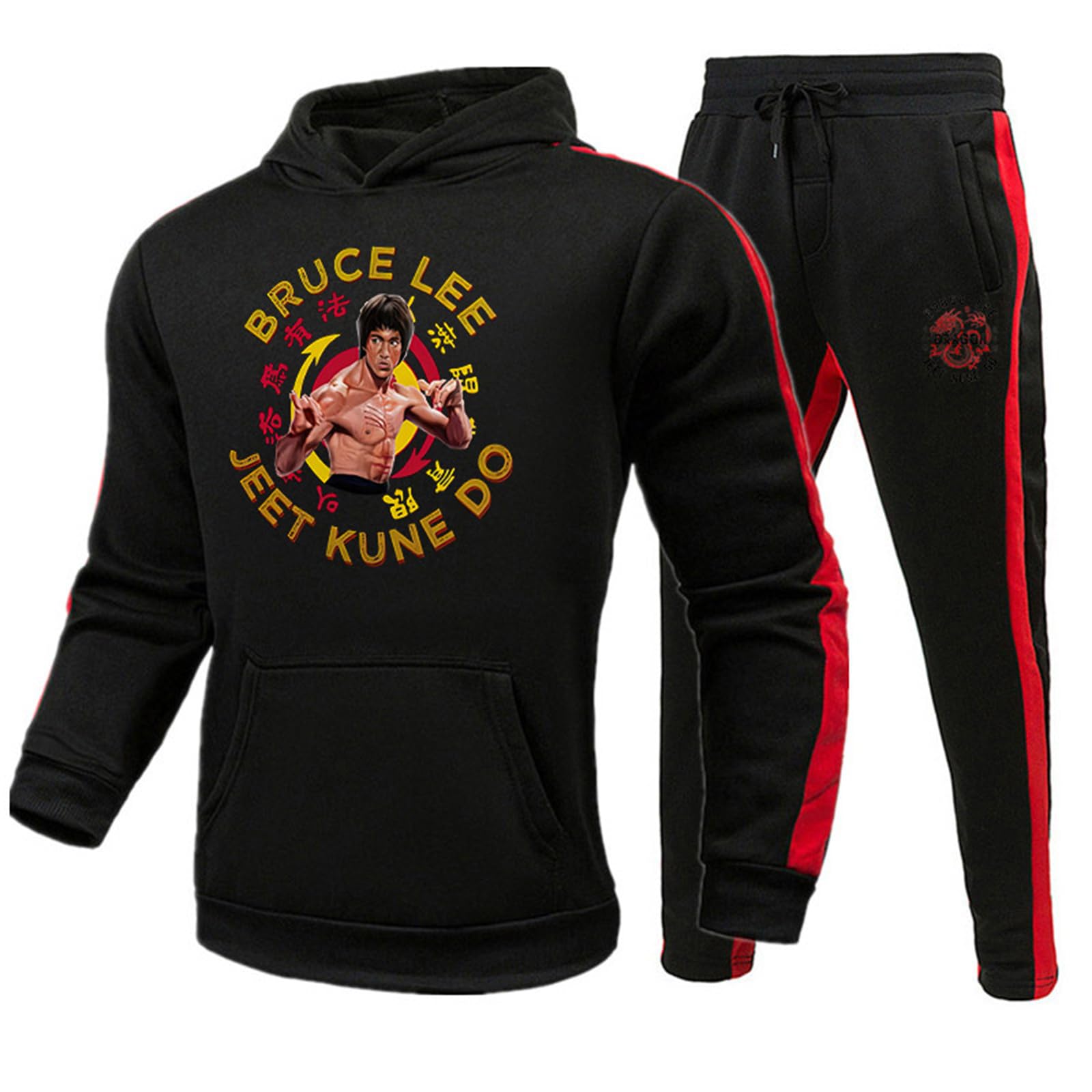 Li Xiaolong Dragon Hoodie and Joggers Pants Set Kung Fu Martial Art Li Xiaolong Dragon 3D Printed Tracksuit Set for Men Women