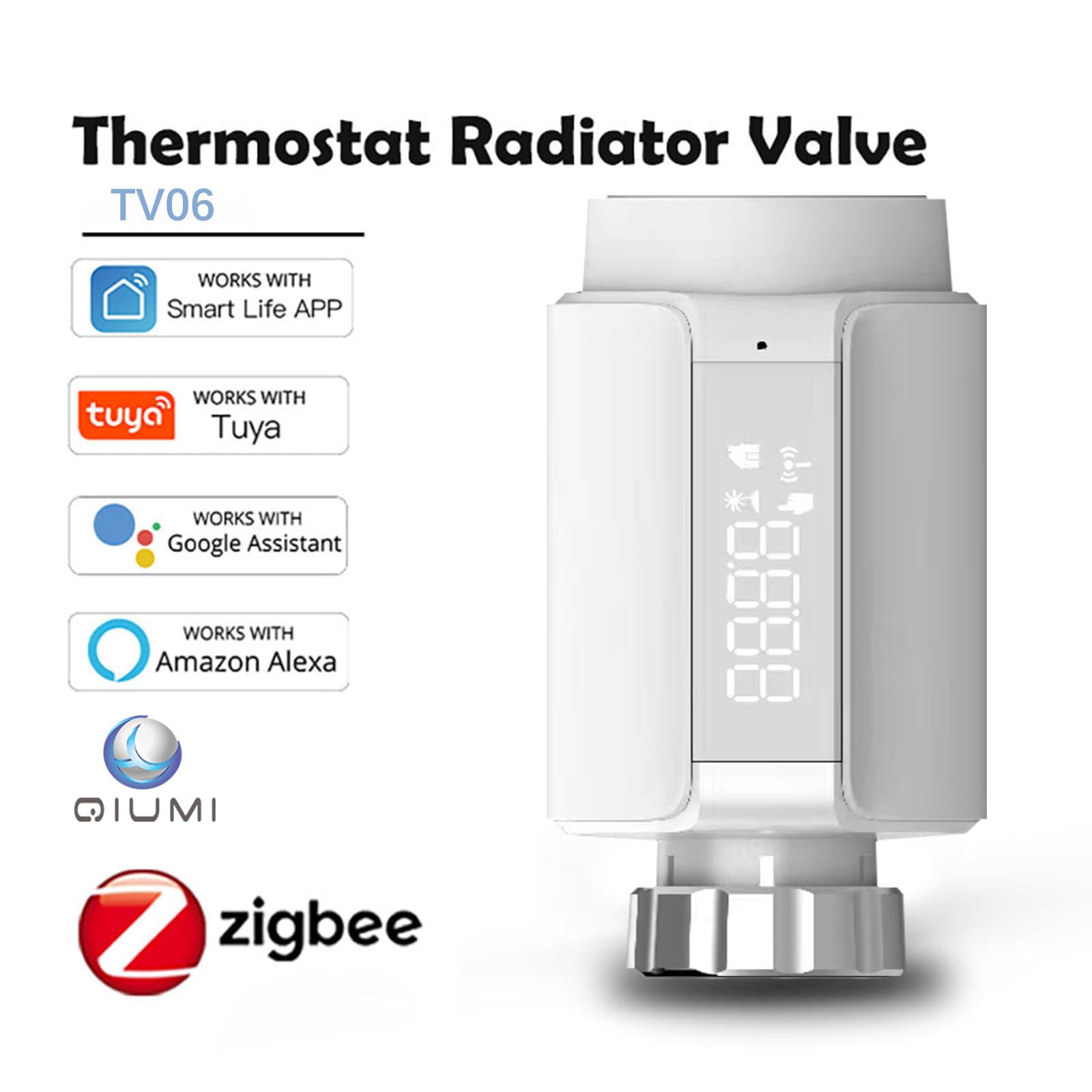 Smart Valvole Termostatiche per Termosifoni Zigbee,Controllo app Smart Life,Valvola Termostatica Controllo Vocale per, Alexa e Google Home