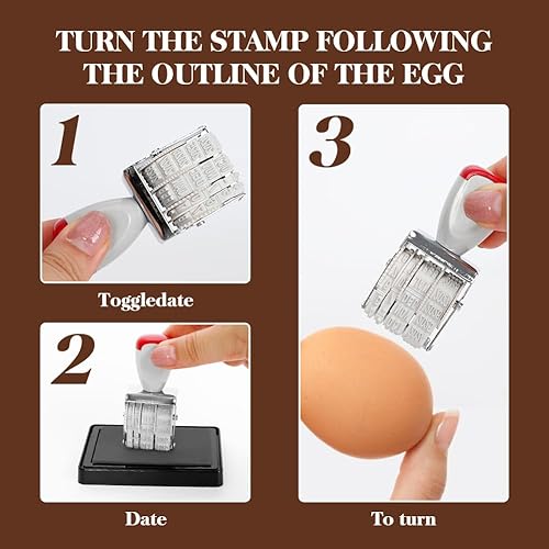 Miniatura 3 de Paquete de 2 kits de fechador de huevos – Sello de fecha de huevo de goma de 0.157 pulgadas y 2 almohadillas negras para sellar huevos frescos para