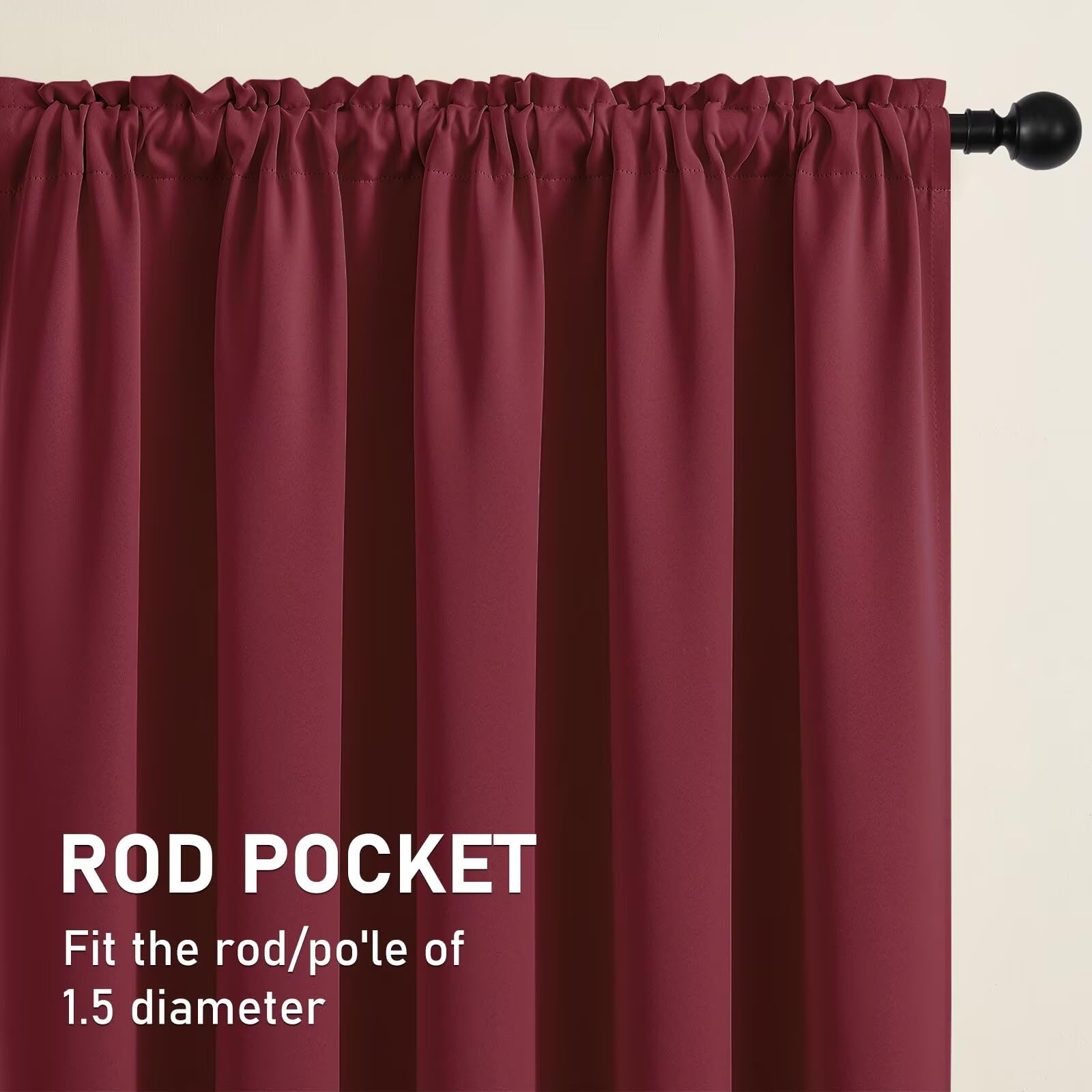 CUCRAF Maroon Red Blackout Curtains 45 inch Length 2 Panels Set - Image 3