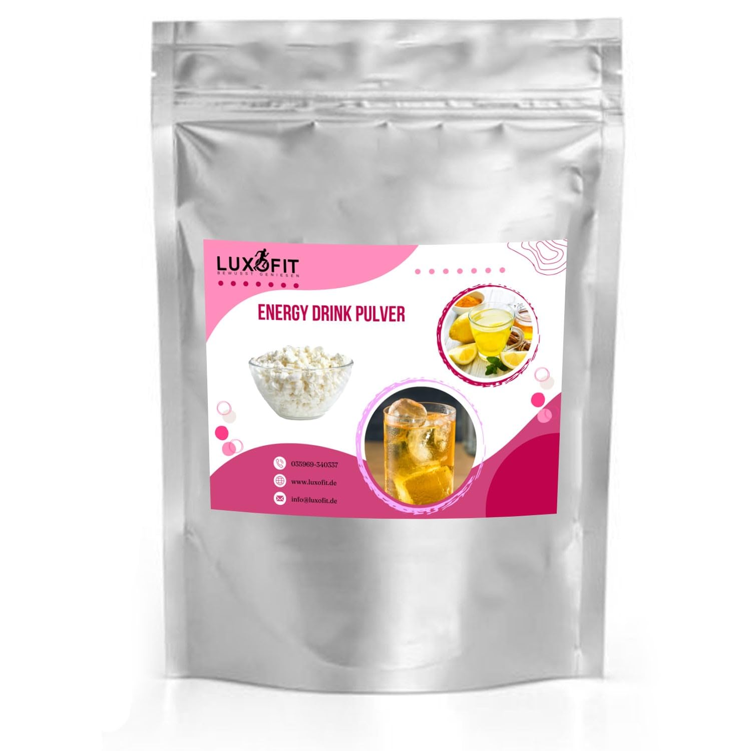 Luxofit Hüttenkäse Energydrink Pulver, allergenfrei, Taurinhaltiges Getränkepulver, Geschmacksintensiv, natürliche Farbstoffe, schnelle und einfache Zubereitung (10 Kg)