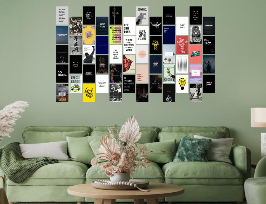 Image of Pack of 54 Aesthetic Motivational Wall Collage Kit Posters - 4 x 6 Inches Wall Decor Poster - Wall Art For Bedroom, Living room, Office - 1 Tissue Tape