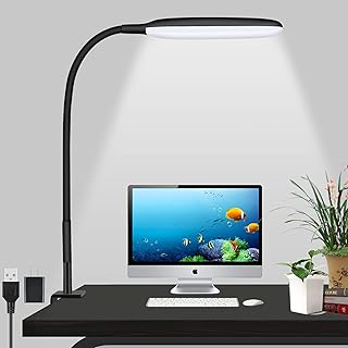 LED Desk Lamp with Clamp, CELYST 10W Flexible Swing Arm Clip on Lamp, 3 Color Modes, 30 Brightness Levels, 3000-10000K, Eye-Caring Architect Task Lamp for Home Office Reading Studying Working (Black)