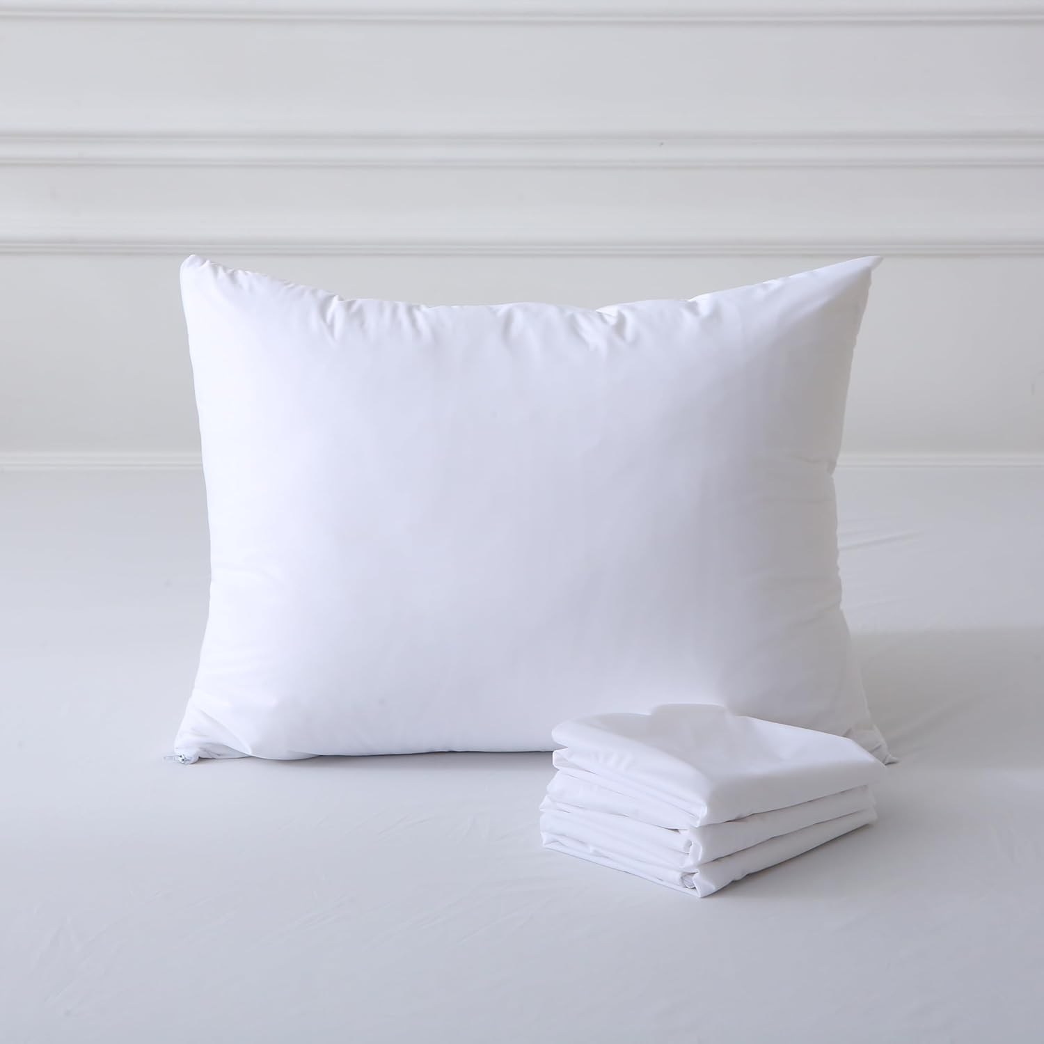 Feather Proof 4 Pack Pillow Protectors Anti Allergy 3-4 Micron Pore Size Standard 20x26 Inches Premium Cotton Blend Tight Weave Non Noisy Zippered Covers Breathable Non Crinky - Image 3