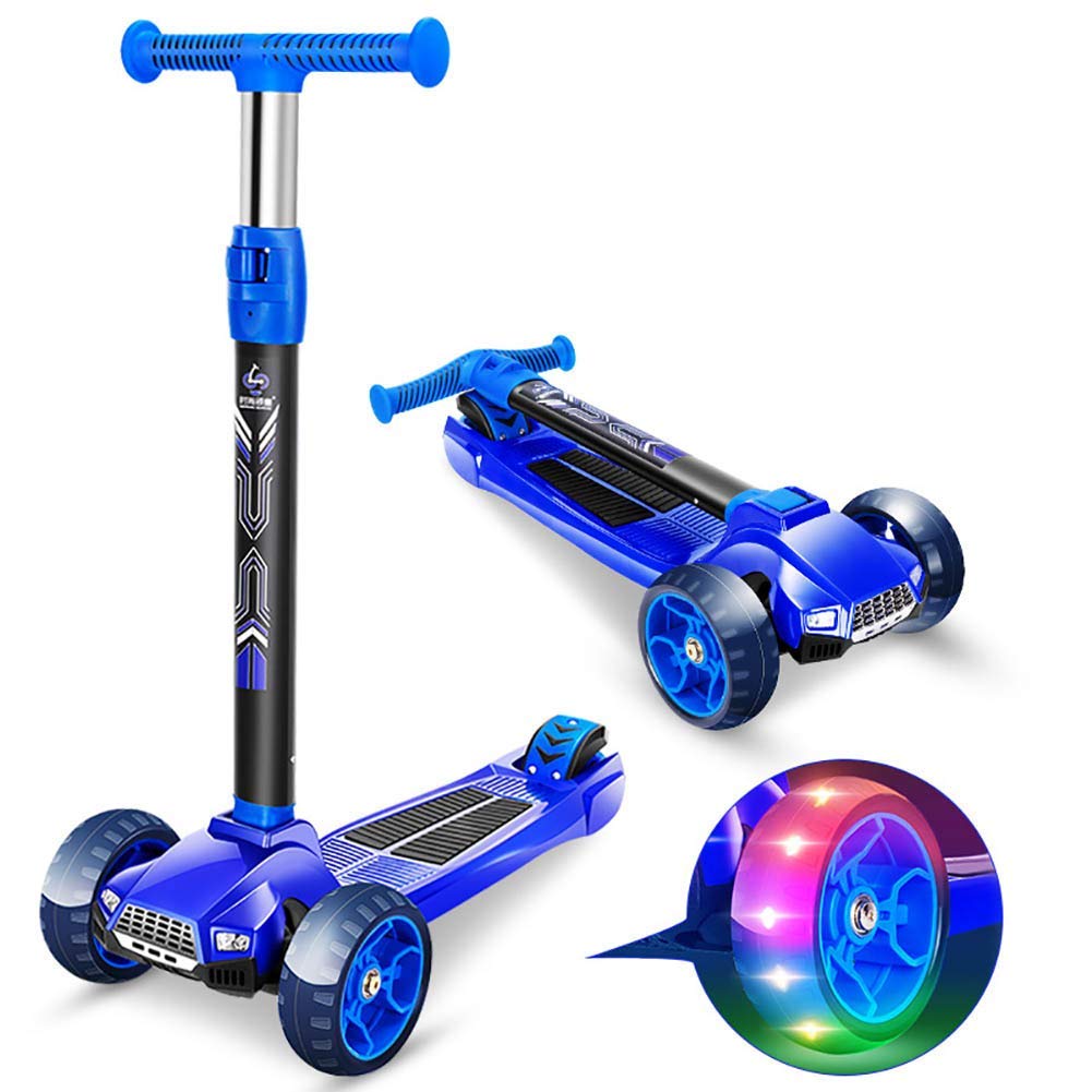 Kyman Urban Scooter, 3 Wheels Foldable Kick Scoote - Height Adjustment - LED Light up Wheels - for Boys/Girls/Children/Kids - Music Design - Support 220.46lbs (Color : 3)