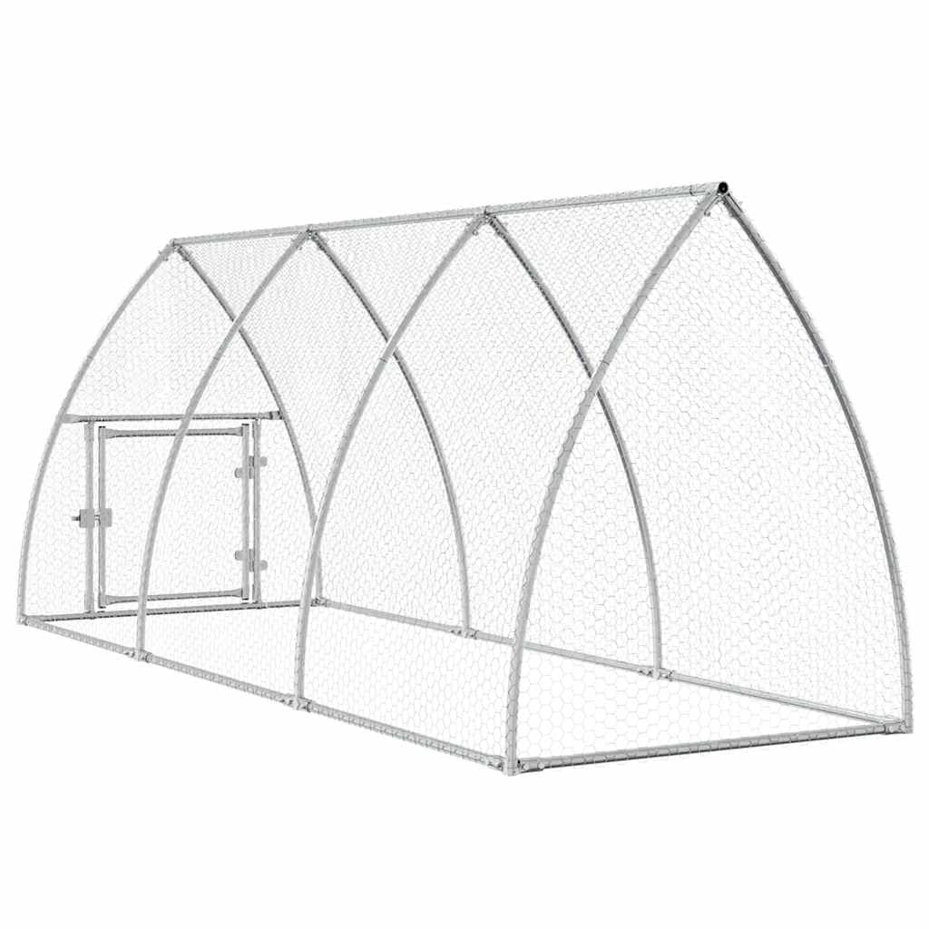 vidaXL Hühnerkäfig, Hühnerstall mit Schwenktür, Freigehege für Hühner Kleintiere, Hühnerhaus, Silbern Verzinkter Stahl
