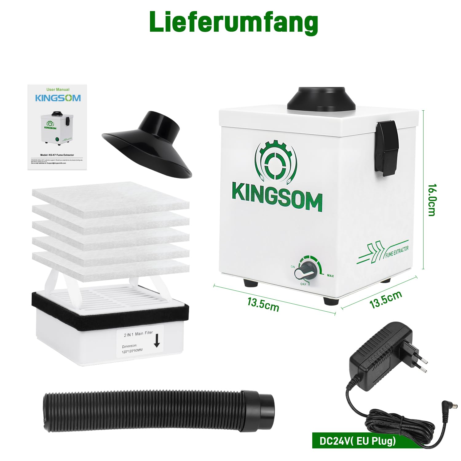 KINGSOM K7 Lötabsaugung [Schnelle] Lötrauchabsaugung, 2-in-1 HEPA & Aktivkohlefilter Löt Absaugung 99,97% Filtereffizienz, Starke Absauganlage für DIY-Tischlöten, Manuelle Holzbearbeitung Schnitzen