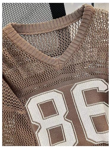 Floerns Women's Oversize Number Sweater Casual Hollow Out V Neck Street Pullover Top3