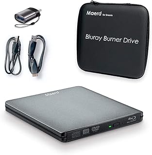 External Blu Ray DVD Drive, USB3.0 Type-C Portable Blu Ray Player CD DVD BD Burner 6X 3D CD DVD Bluray Burner for Windows XP/7/8/10 Laptop, Desktop (Grey)