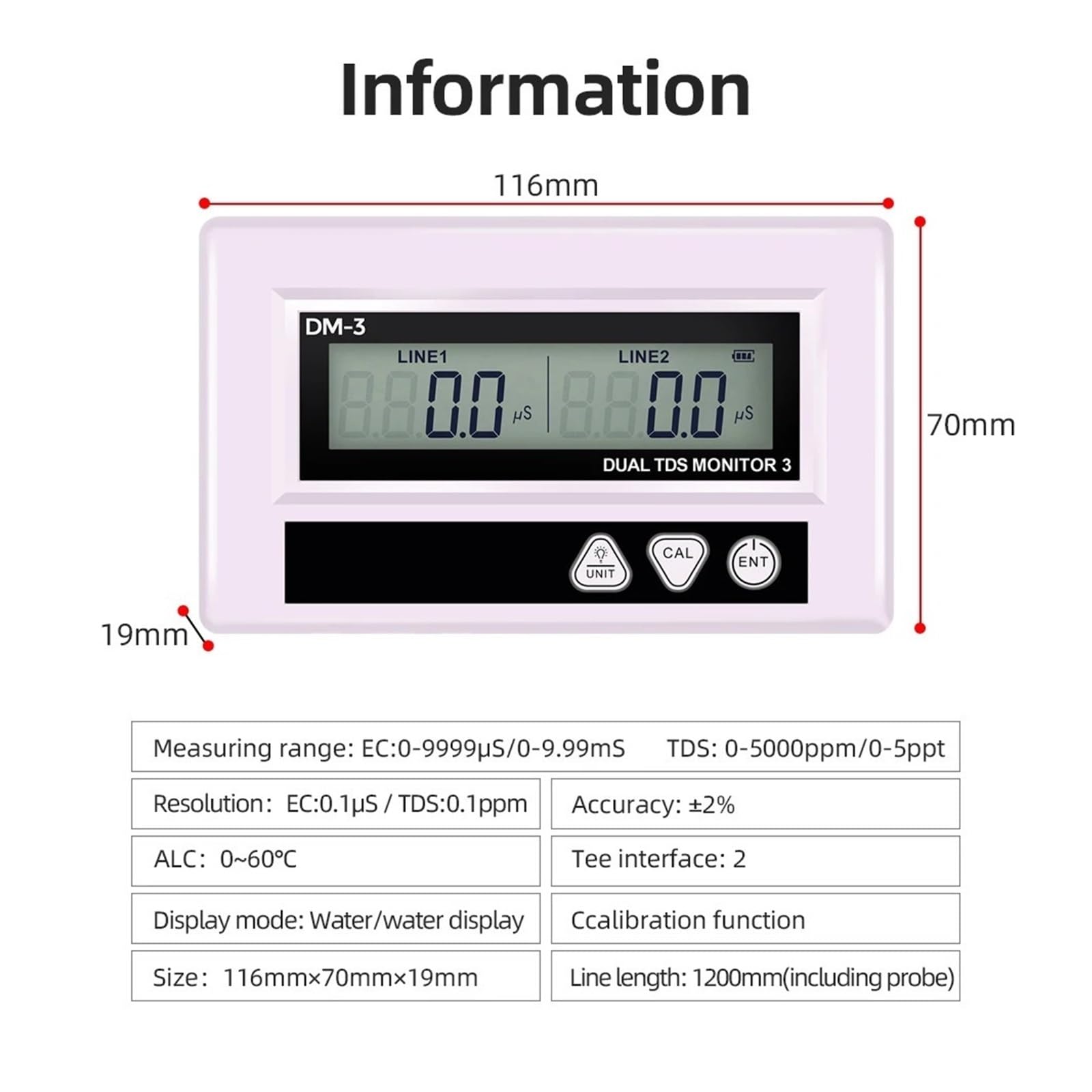 Medidor de agua TDS EC, sonda dual, Detector en línea, entrada/salida, Monitor Digital calidad del,Alta precisión