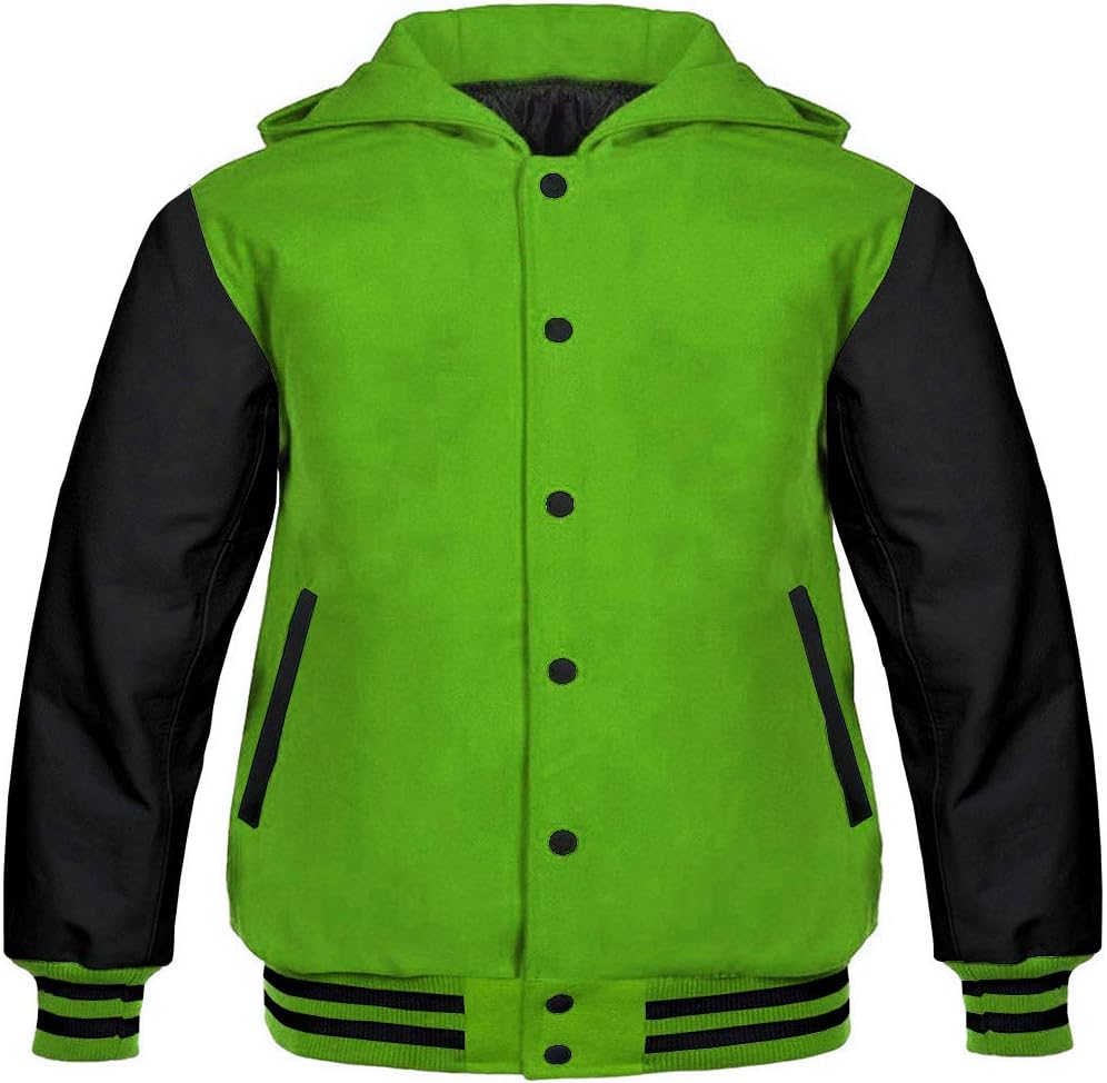 Amazon.com: Experto Hooded Varsity Jacket Men Parrot Wool Body & Black ...