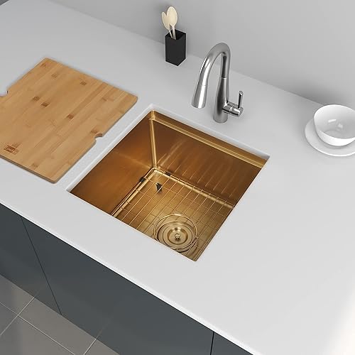 Vista 26 de Fregadero de barra dorada para montaje inferior, fregadero de barra pequeña y preparación, fregadero de barra de acero inoxidable calibre 16