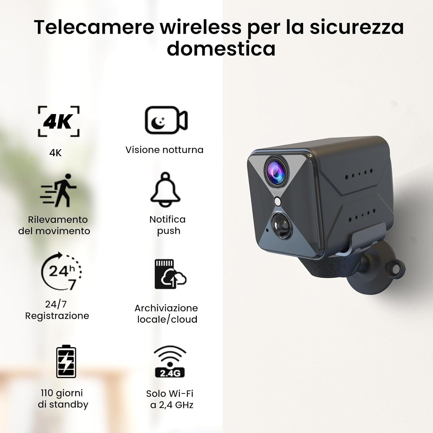 Webcam Spy Mini 4K Indoor Wi-Fi Surveillance - Dettaglio
