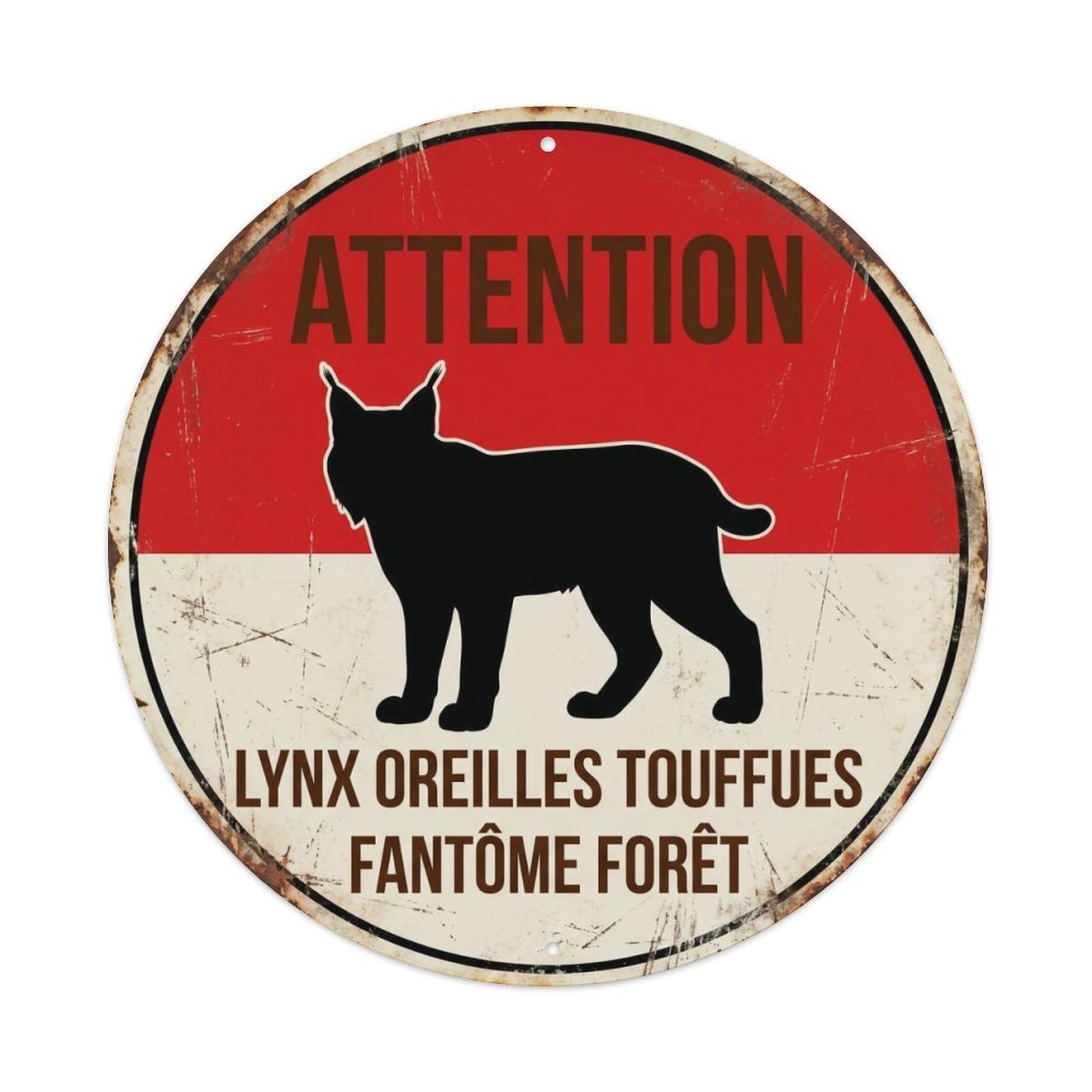 Warning Notice Lynx Tufted Ears Satirical Wild Cat Hazard Metal Tin Sign Plaque Wall Decor for Cafe, Man Cave, Club Bar, Office, Home Garden Round Metal Poster 8x8Inch