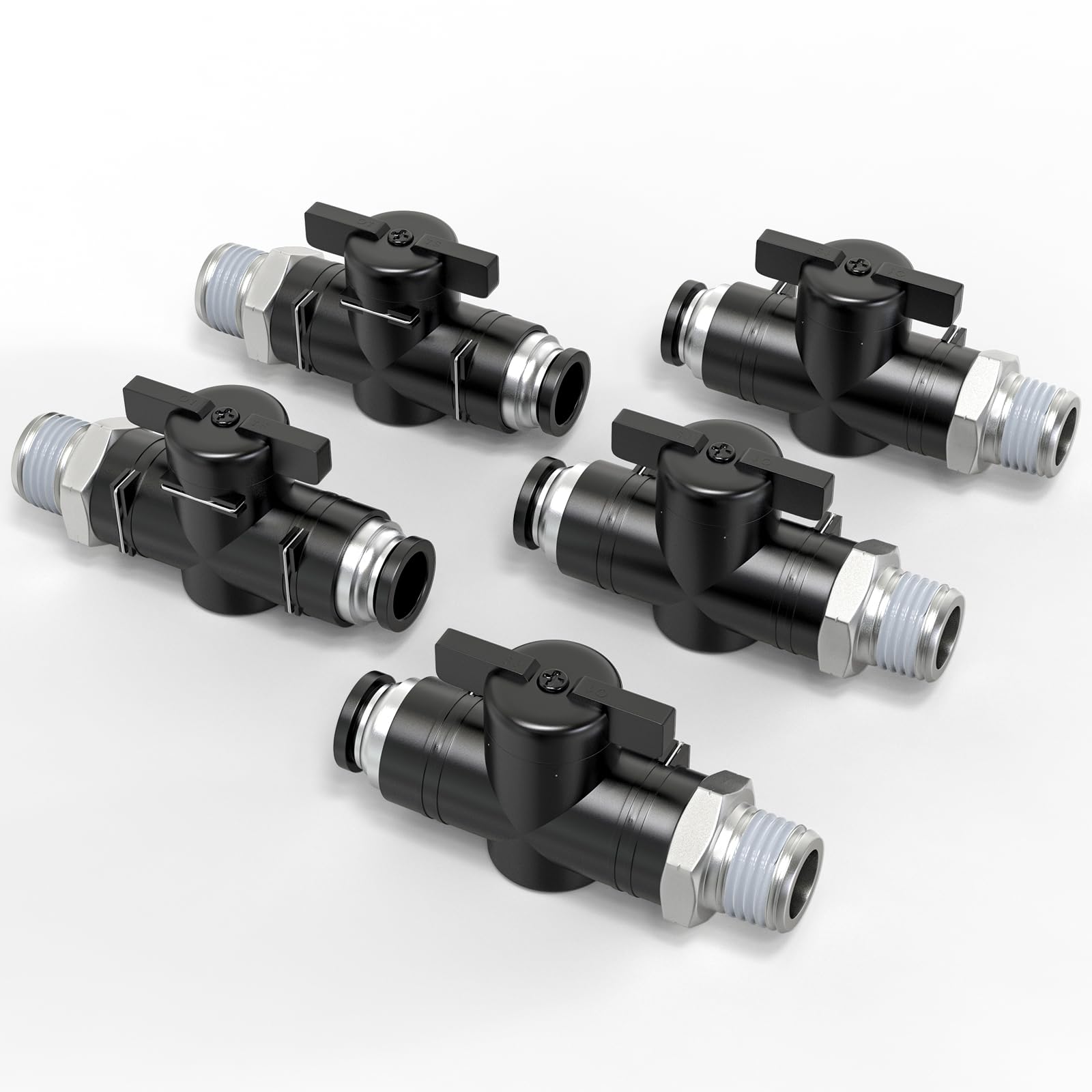 TAILONZ PNEUMATIC 1/4 Inch Tube OD x 1/8 Inch NPT Thread Ball Valve Air Flow Control Valve Push to Connect Fitting BVC-1/4-N1（Pack of 5）