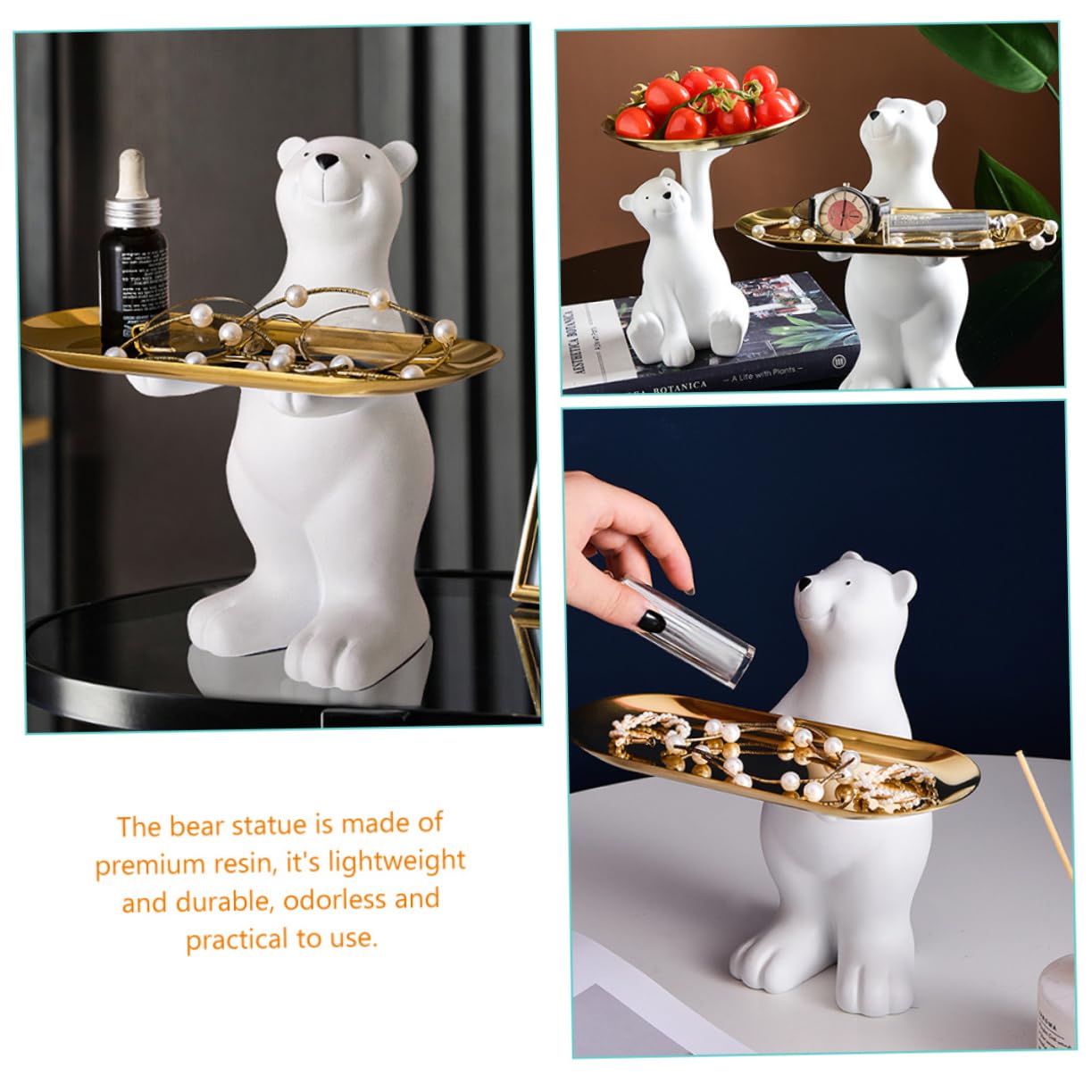 Scultura Orso in Resina con Vassoio Rimovibile Decorativo