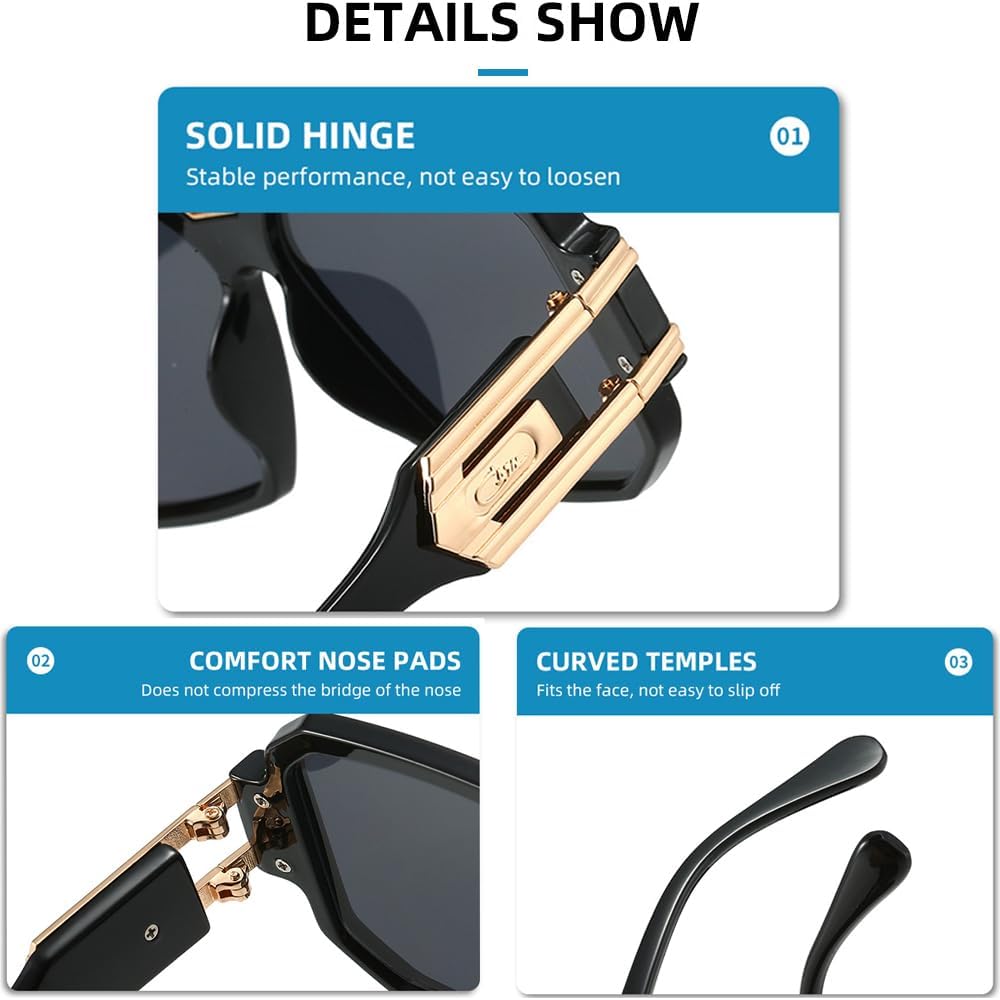 Junsika Retro Oversized Sunglasses for Men Women Fashion Vintage Square Aviator Designer Shades Sunglasses - Image 5