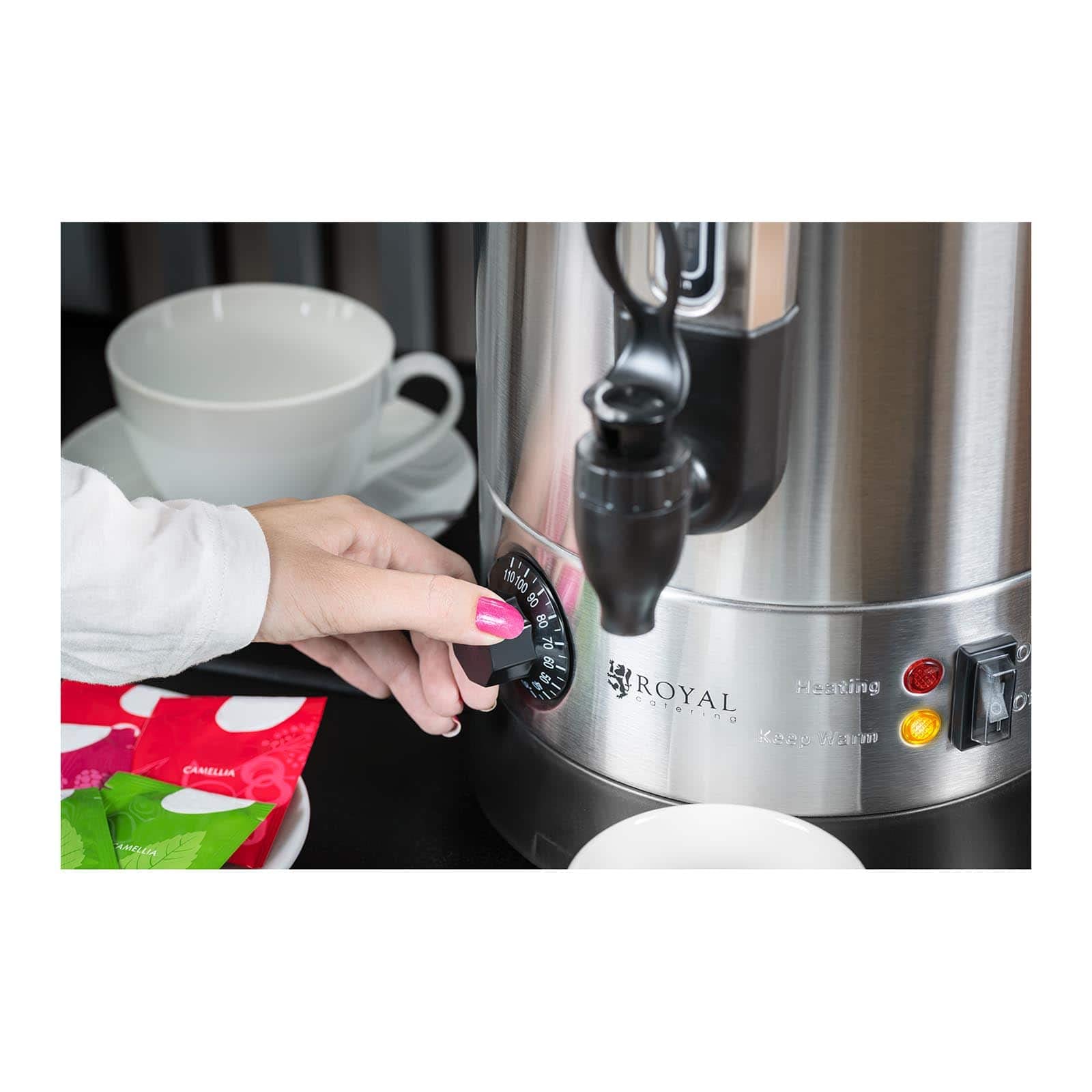 Royal Catering Bollitore Elettrico A Doppia Parete Dispenser Bevande Calde RC-WBDW9 (8,7 litri, 1500 W, Inox)
