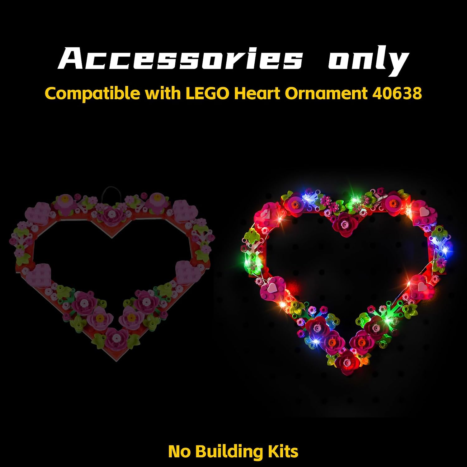 BrickBling Light Kit Only, Compatible with Lego Heart Ornament, Décor Lights Compatible with Lego 40638, Great Gift for Valentine's Day - Light Kit Only, Not Come with Model