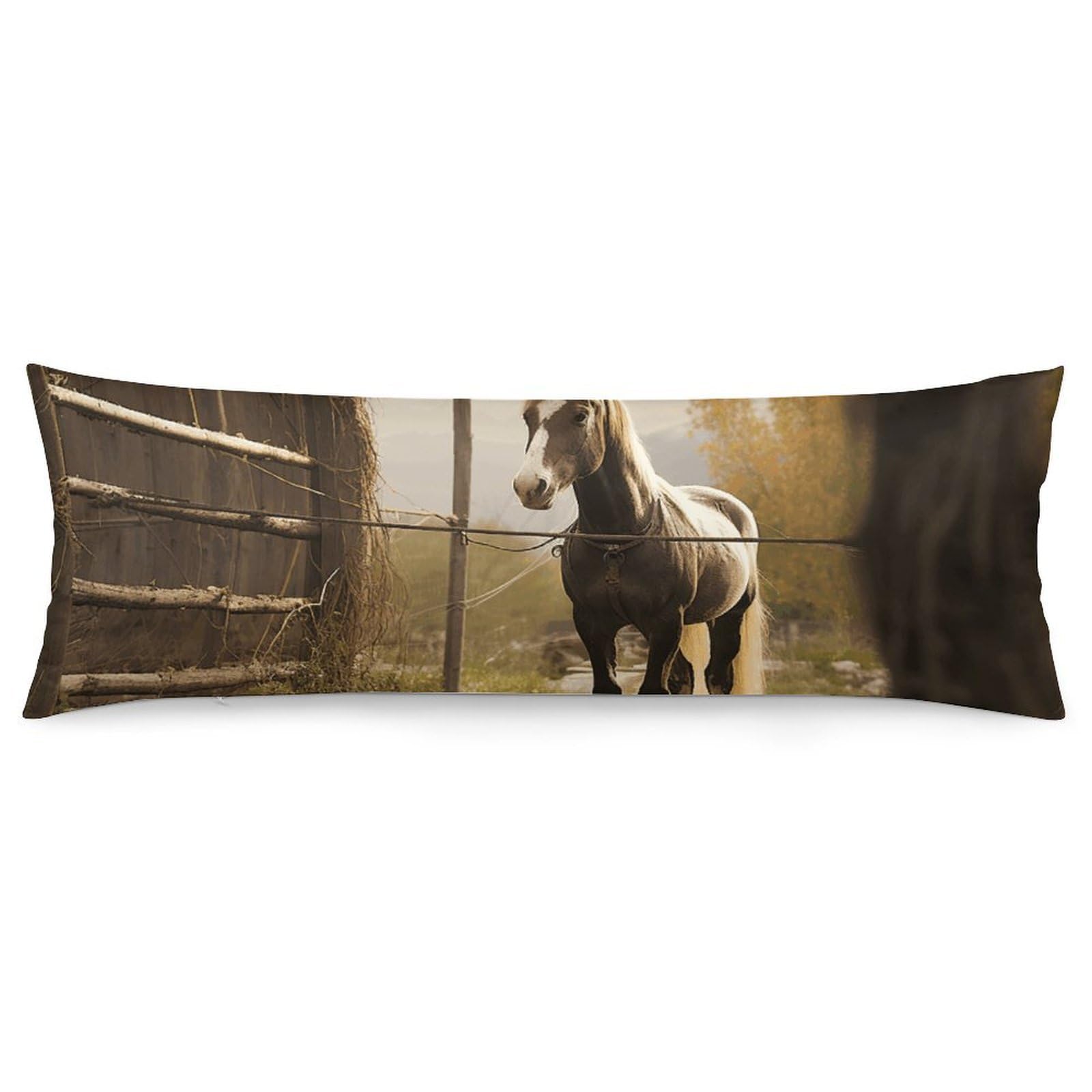2 Pack Pillow Cases for Hair and Skin, Soft Breathable Pillow Case Covers with Hidden Zipper, Fence and Horse Pillowcase 20"x54" Pillow Covers for Sleeping Gift
