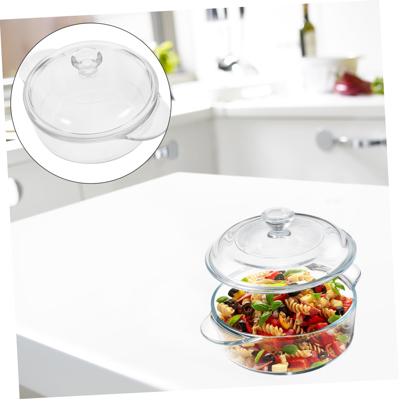 Cuenco de Vidrio Transparente de 1 L con Tapa, Resistente al Calor