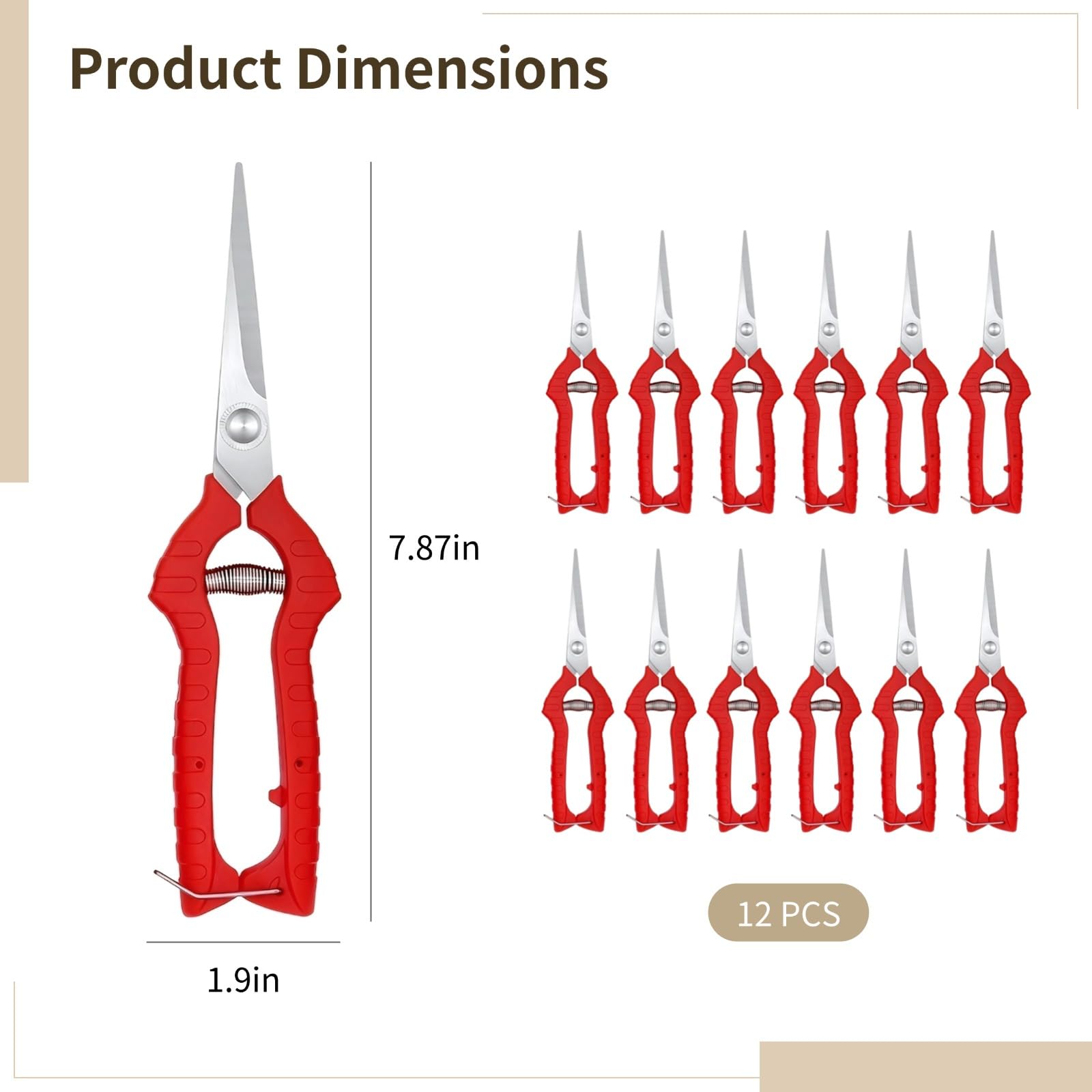 12 Stk. Gartenscheren-Set aus Edelstahl, 7,87 Zoll Bulk-Baumscheren, rote Spitzschere für Rosenschnitt, Blumen, Pflanzen und Baumschnitt, für präzise Schnitte im Garten