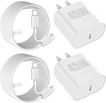 iPhone 17 16 15 Charger Fast Charging Block,2Pack 45W Type C Phone Charger,Quick USB C Chargers 10FT Long USB C Charging Cord for iPhone 17/17 Pro/17 Pro Max/17 Air/16 Pro/16 Pro Max/16e/15/15 Pro Max