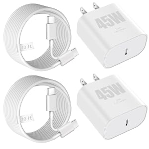 iPhone 17 16 Charger 45W Type C Charger Fast Charging Block 2Pack Quick USB C Phone Chargers 10FT