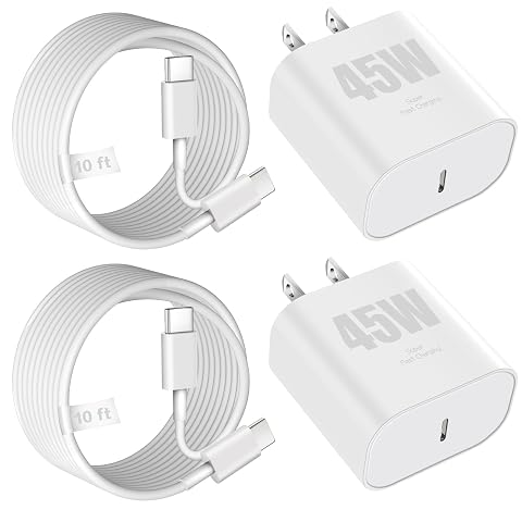 iPhone 17 16 Charger 45W Type C Charger Fast Charging Block 2Pack Quick USB C Phone Chargers 10FT