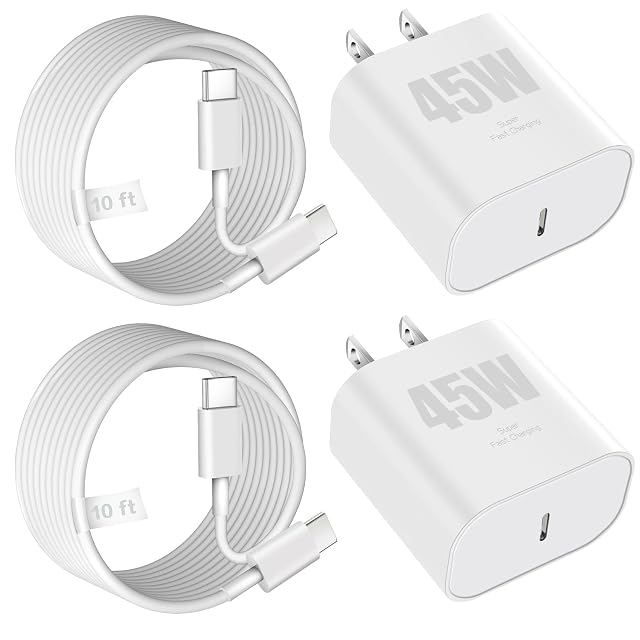 iPhone 17 16 Charger 45W Type C Charger Fast Charging Block 2Pack Quick USB C Phone Chargers 10FT