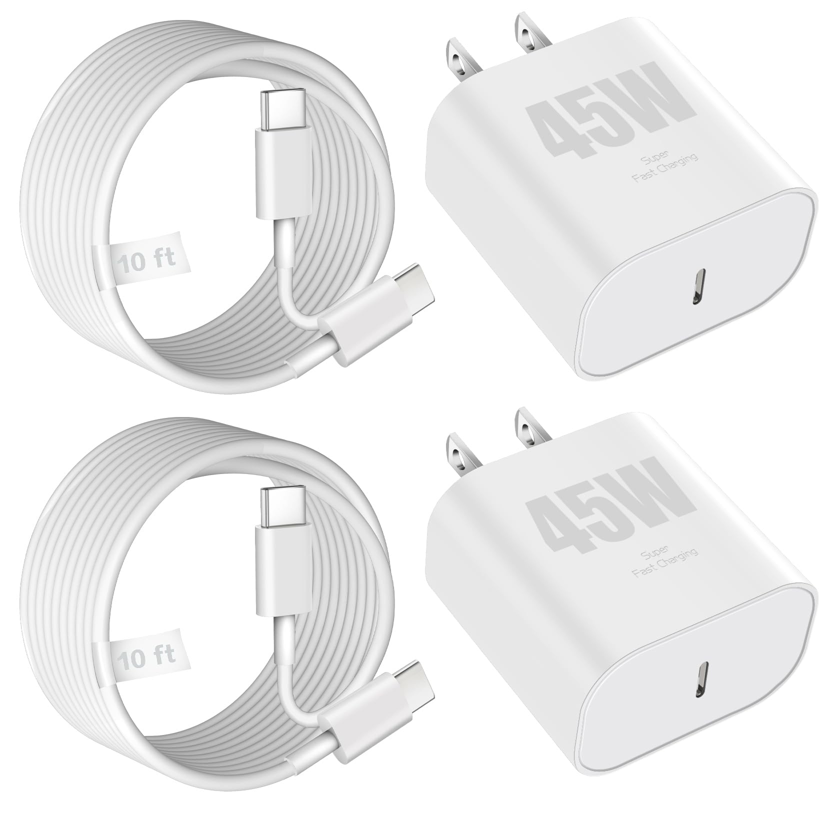 iPhone 17 16 Charger 45W Type C Charger Fast Charging Block 2Pack Quick USB C Phone Chargers 10FT