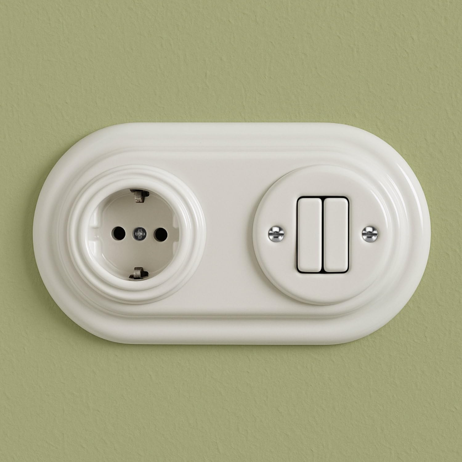 Presa da incasso in porcellana, stile retrò, doppio interruttore, 2 prese, tutto in uno, set serie PR1 bianco