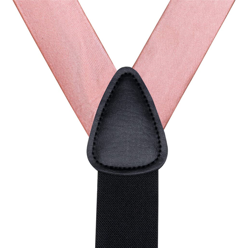 keusyoi Herren-Hosenträger-Set, Seide, Einstecktuch, Manschettenknöpfe, verstellbar, Schwarz