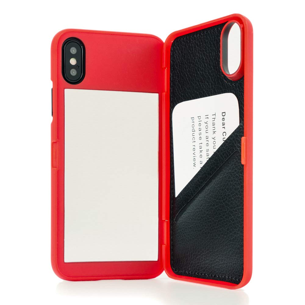 W7ETBENiPhone Xs Women Wallet Case, iPhone X Card Case with Mirror & Card Holder Cover for Apple iPhone X/XS 5.8 Inch (Red)