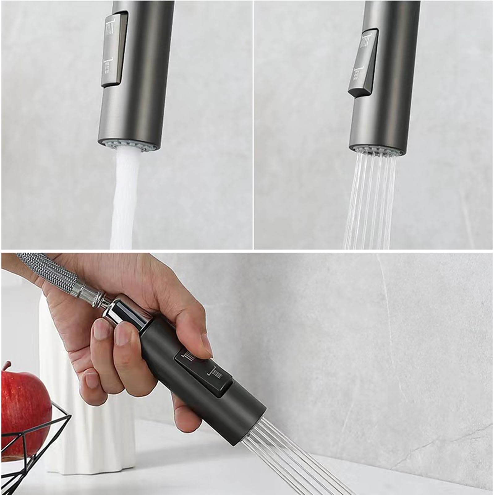 Grifo Abatible Cocina Grifo Cocina Extensible, Giratorio de Agua Fría Y Caliente con 2 Modos de Rociado,Blanco