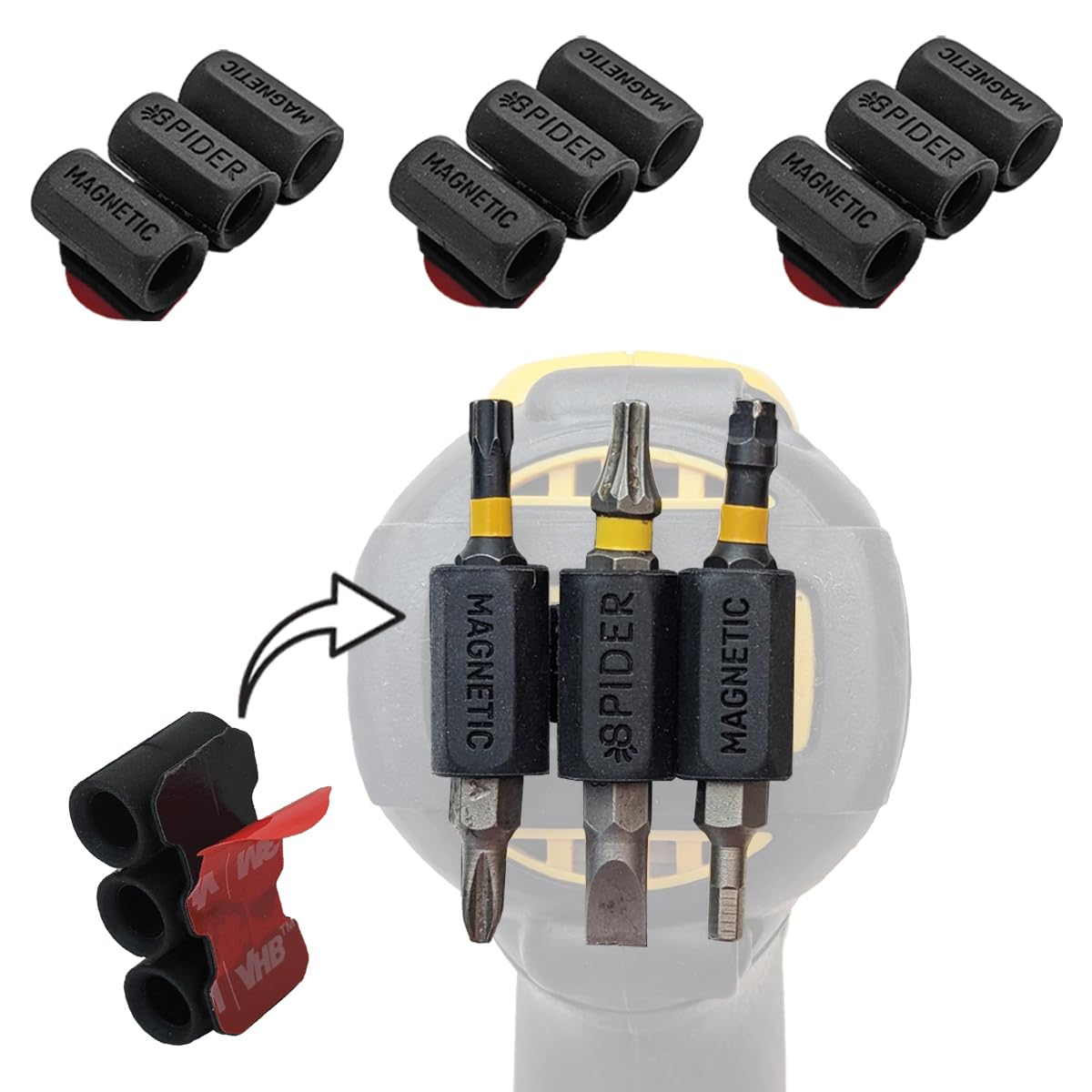 Spider Tool Holster Magnetic BitGripper, Pack of Three, Holds 6 Bits
