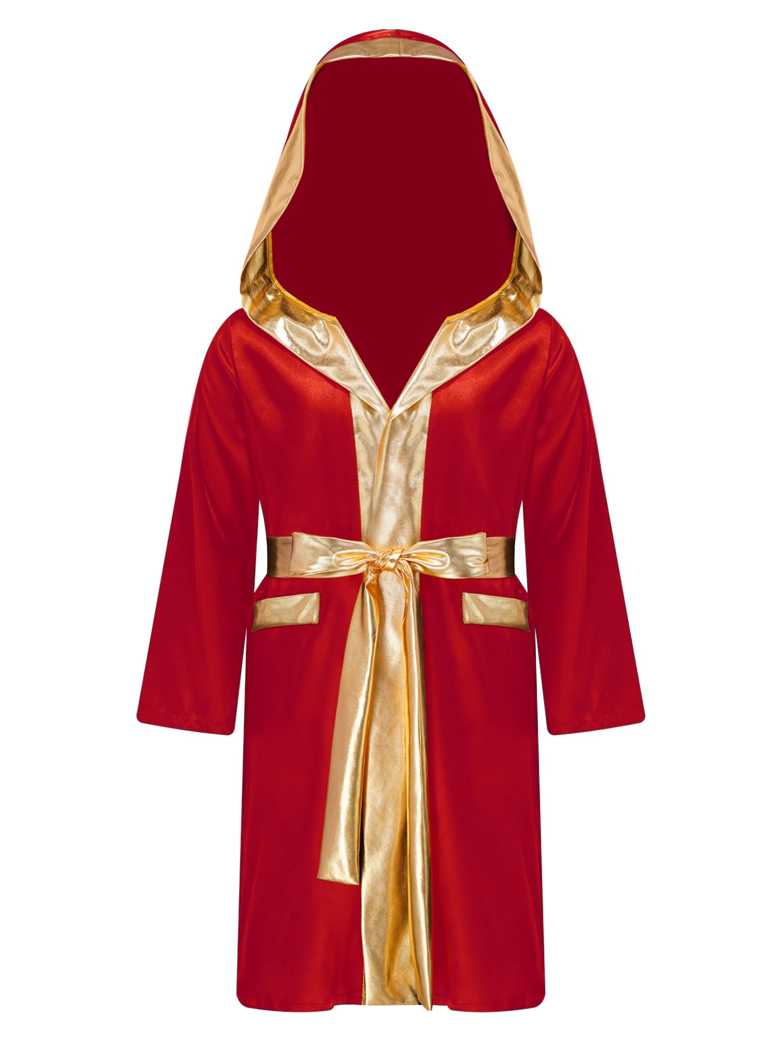 Loodgao Kids Boys Boxing Robe Long Satin Hooded Cloak with Belt Halloween Boxer Fancy Dress Up Burgundy 7-8 Years