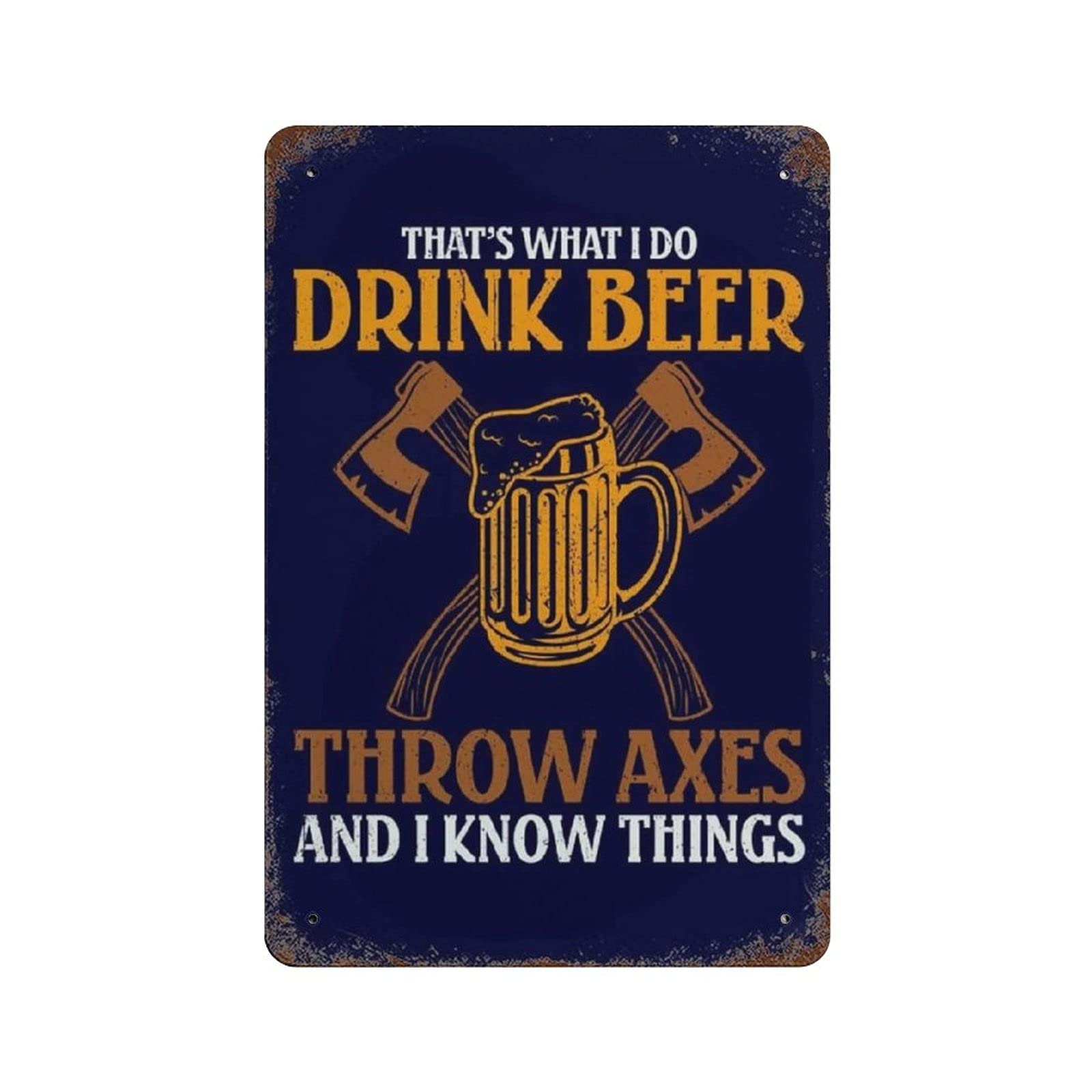 rayprint Metal Tin Sign Throwing Axe Drink Beer Vintage Tin Poster Metal Sign Wall Decoration Country Kitchen Home Garage Decor 12"x8"