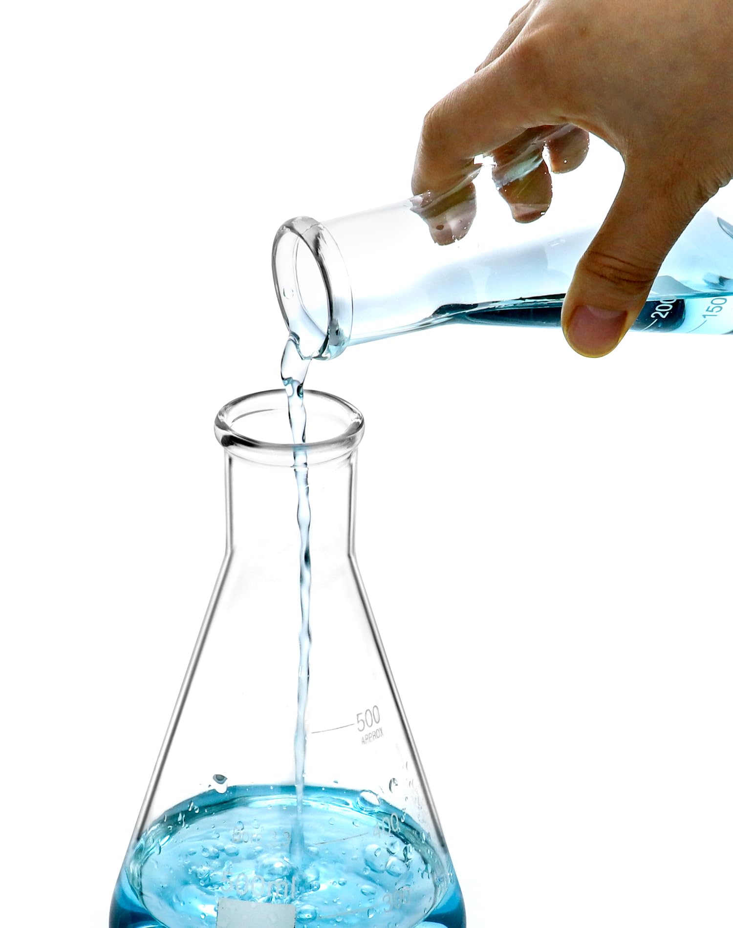 QWORK Erlenmeyer Flask Set, 2 Pcs 500ML Borosilicate Glass Conical Flasks with Narrow Mouth, Printed Scale, for Lab, Classroom, Kitchen, Craft, Home — Amazon image 2
