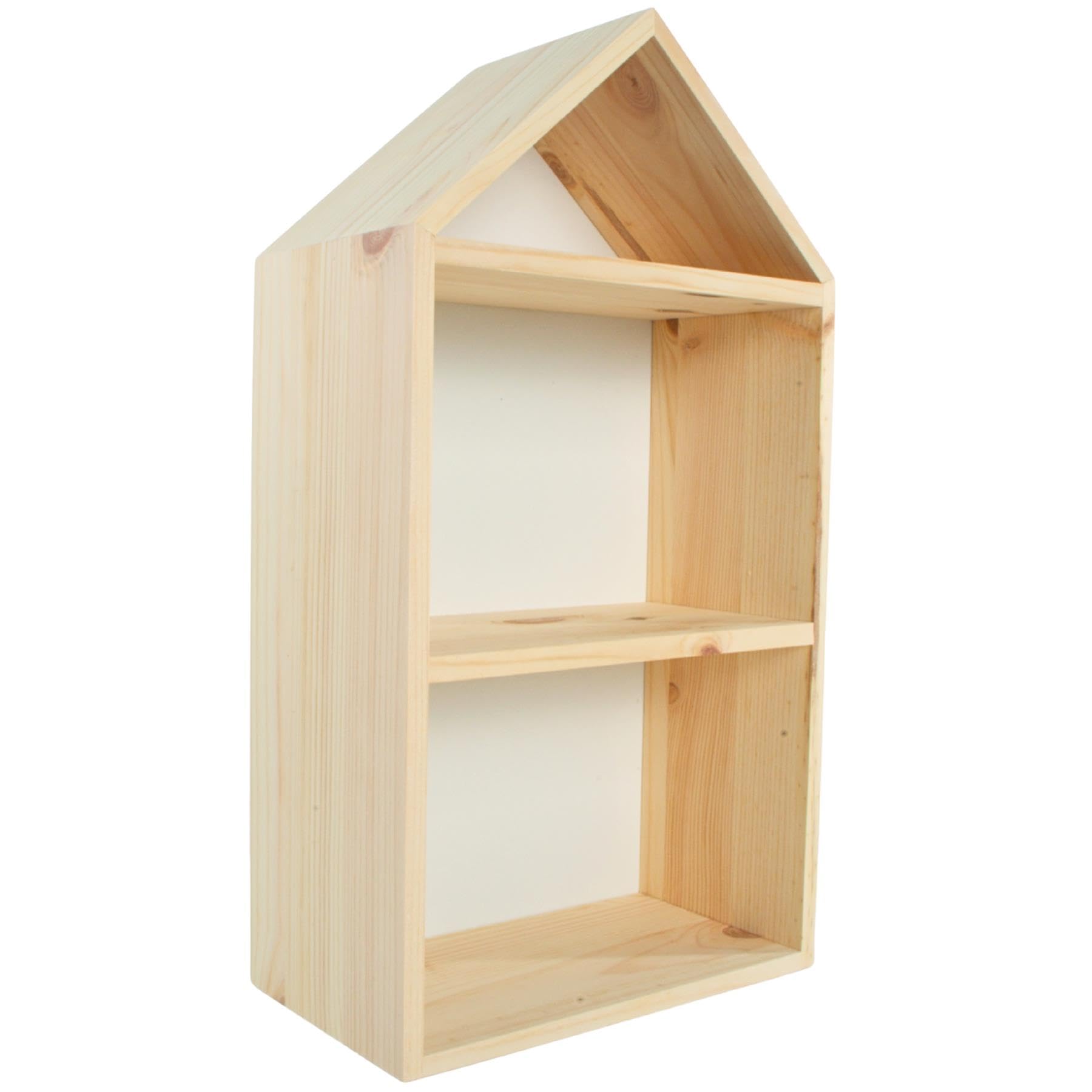 WooDeeDoo Narrow Wooden House Shaped Display Shelf 22 x 12 x 40 cm Wall Mounted Storage Box with White Back Panel Internal Divider Plain Pine Unfinished Shelf for Kids Room Decor Crafts